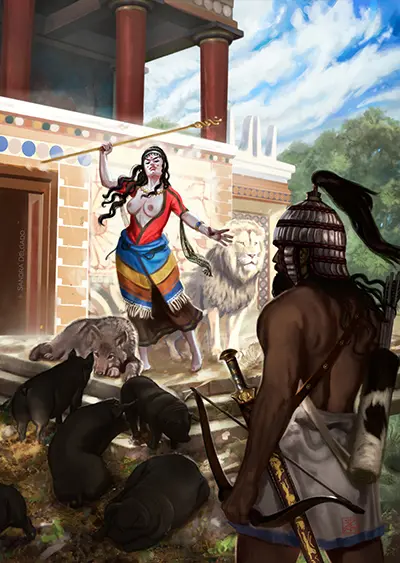 Circe ante la llegada de Odiseo