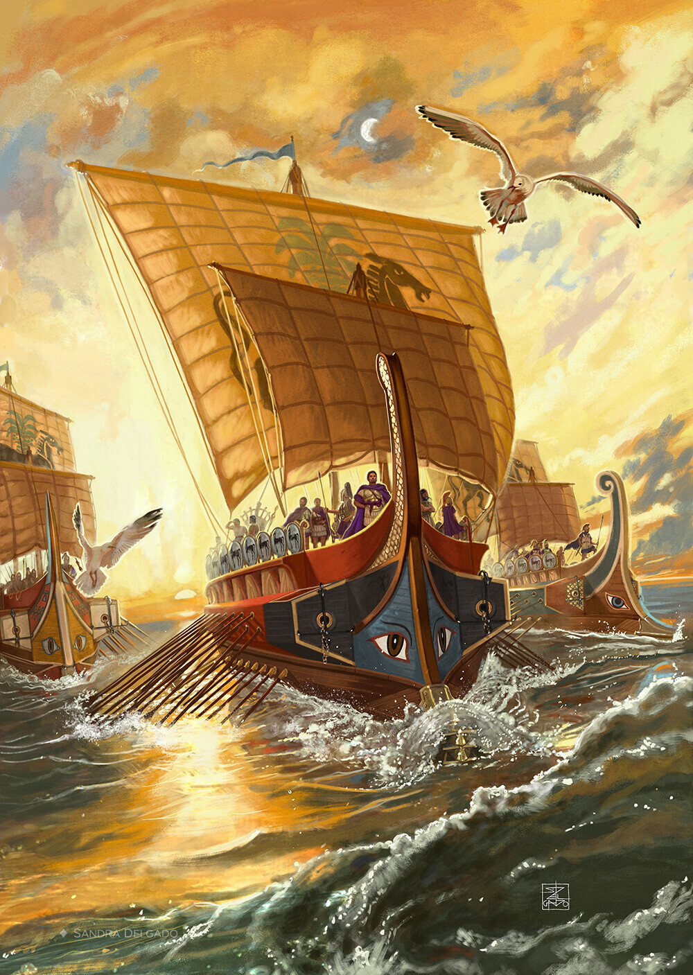 Pénteras de guerra de Aníbal surcando los mares